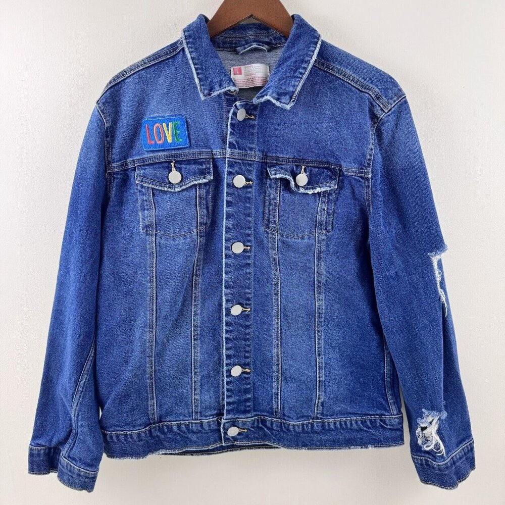 Women’s Target Pride Love Patch Denim Jacket Jean Coat Equality Rainbow Large
